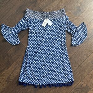 Cabana Life Navy and White Tassel Mini Dress - Sz Small - NWT